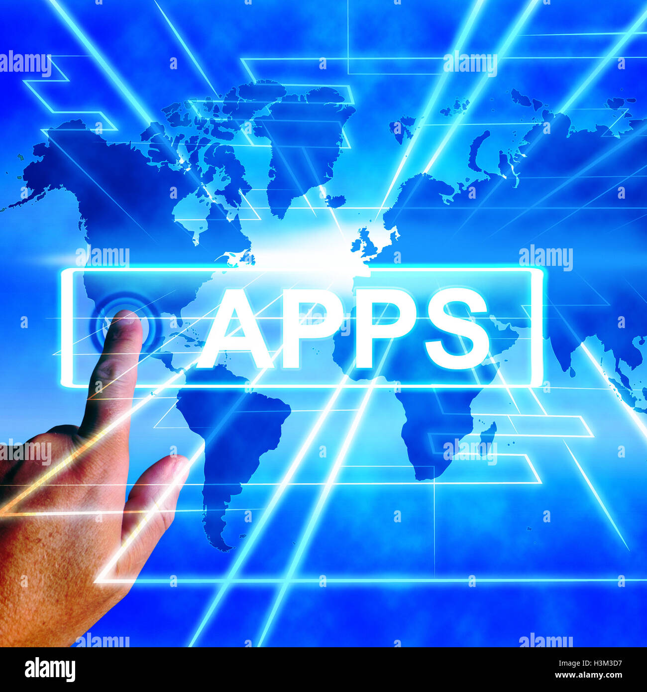 Apps-Karte zeigt Internet und weltweite Anwendungen Stockfoto