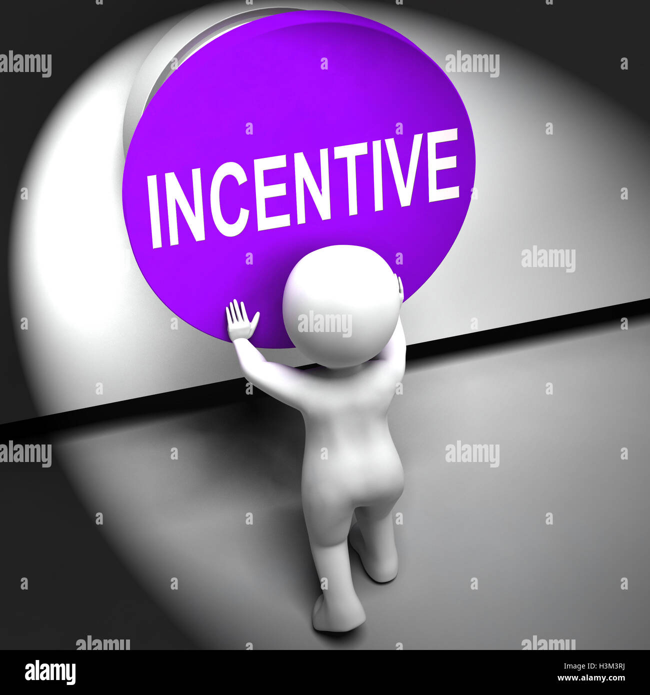 Anreiz gedrückt, Mittel-Bonus-Belohnung und Motivation Stockfoto