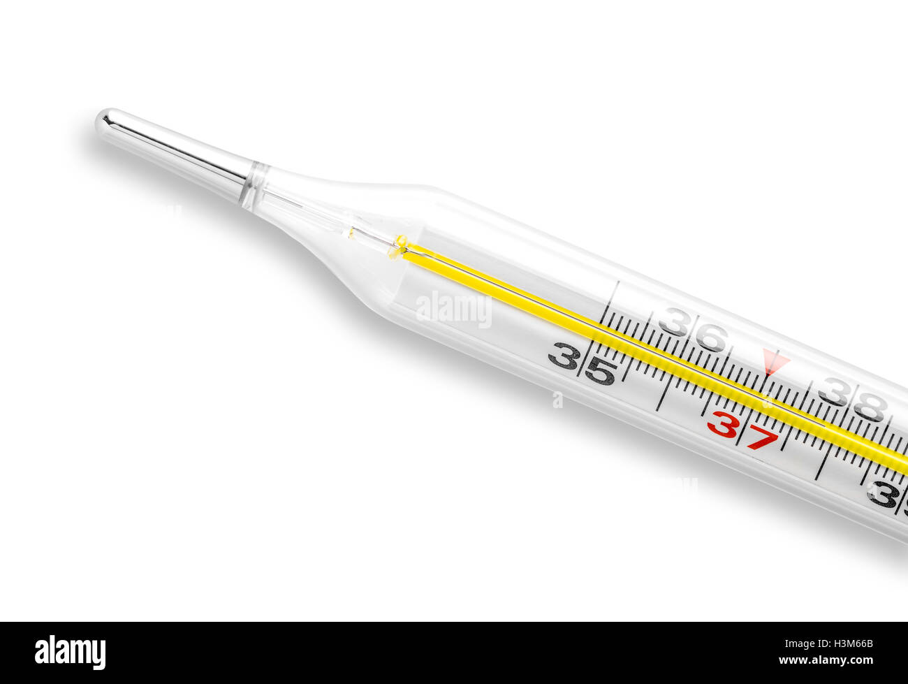 Skalierung der Thermometer Closeup auf weißem Hintergrund Stockfoto