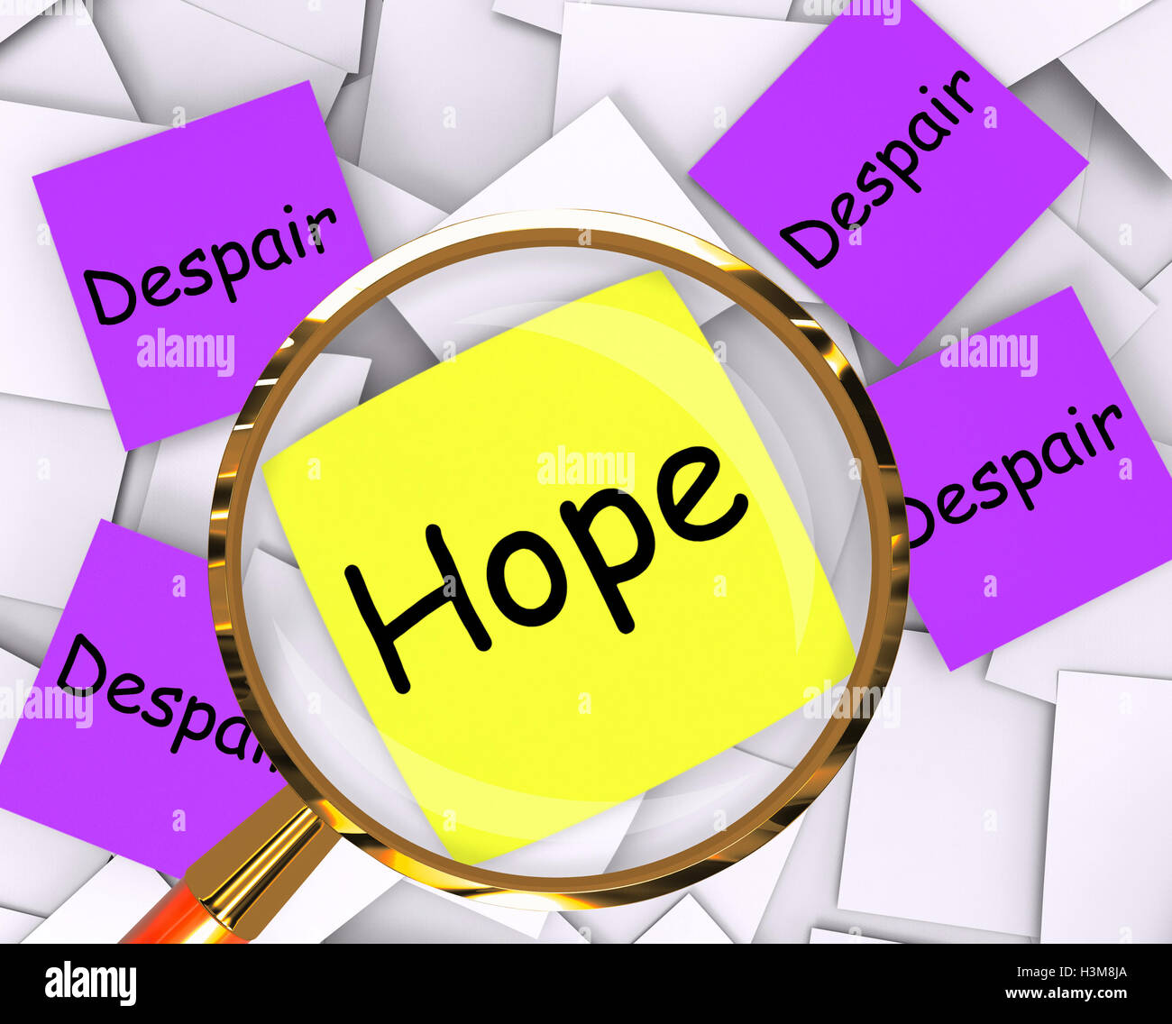 Verzweiflung Hoffnung Post-It Papiere zeigen, Sehnsucht und Verzweiflung Stockfoto