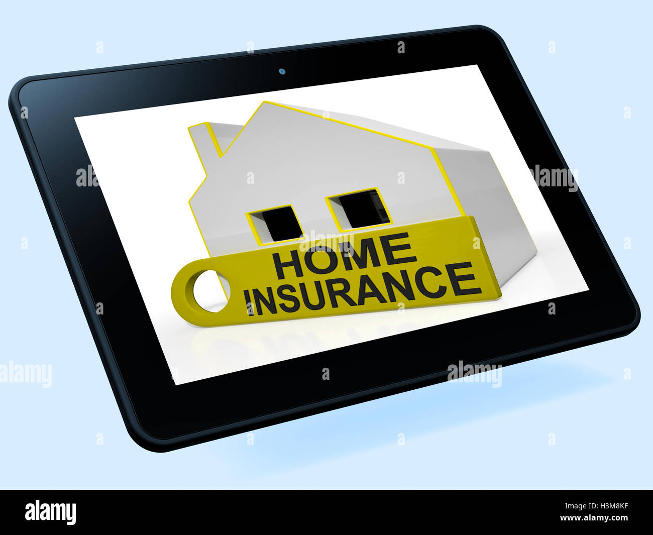 Haus Versicherung Tablet zeigt Prämien und behauptet Stockfoto