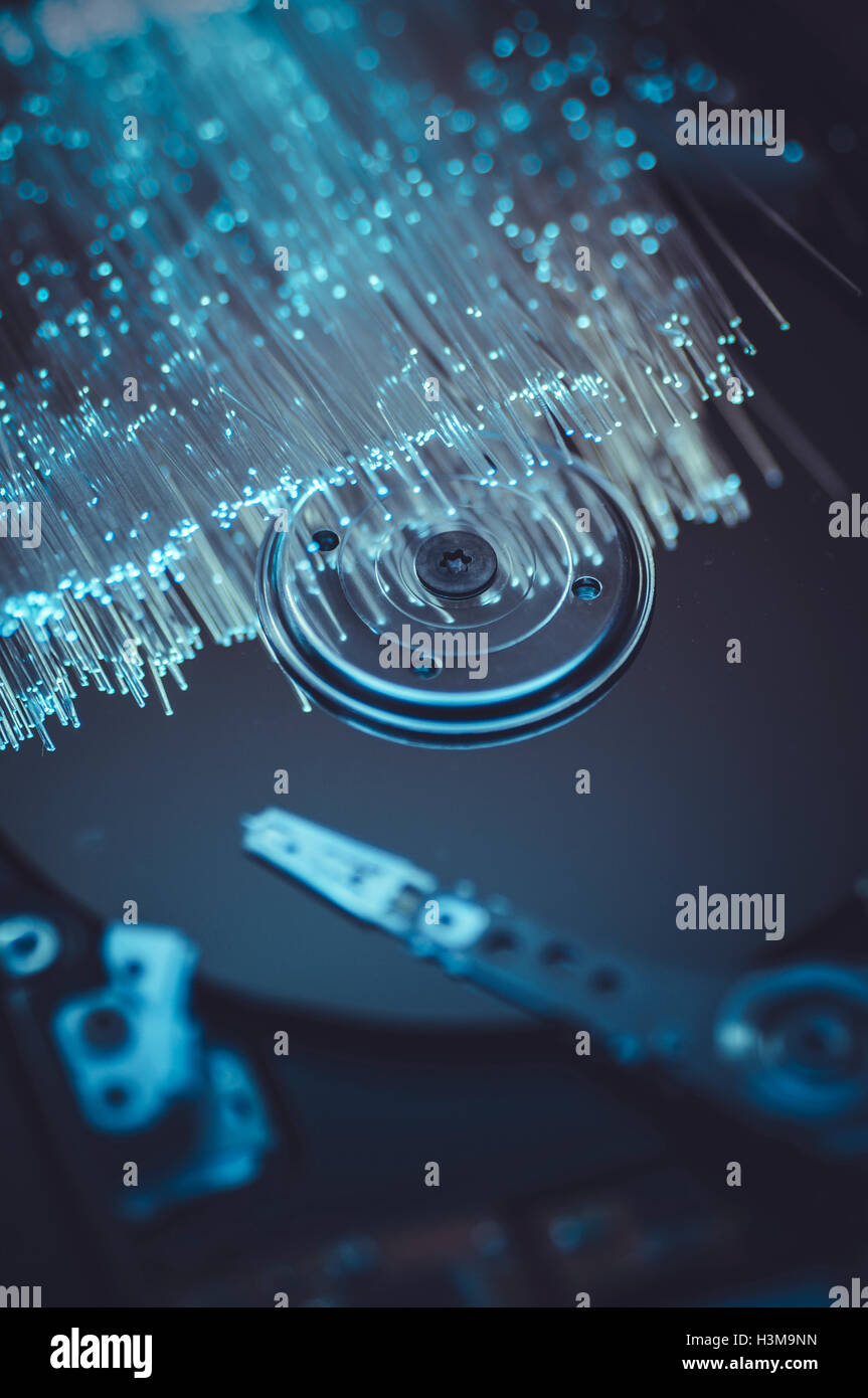 Makro-Platte von Chips mit Fiber optic Lichter Stockfoto