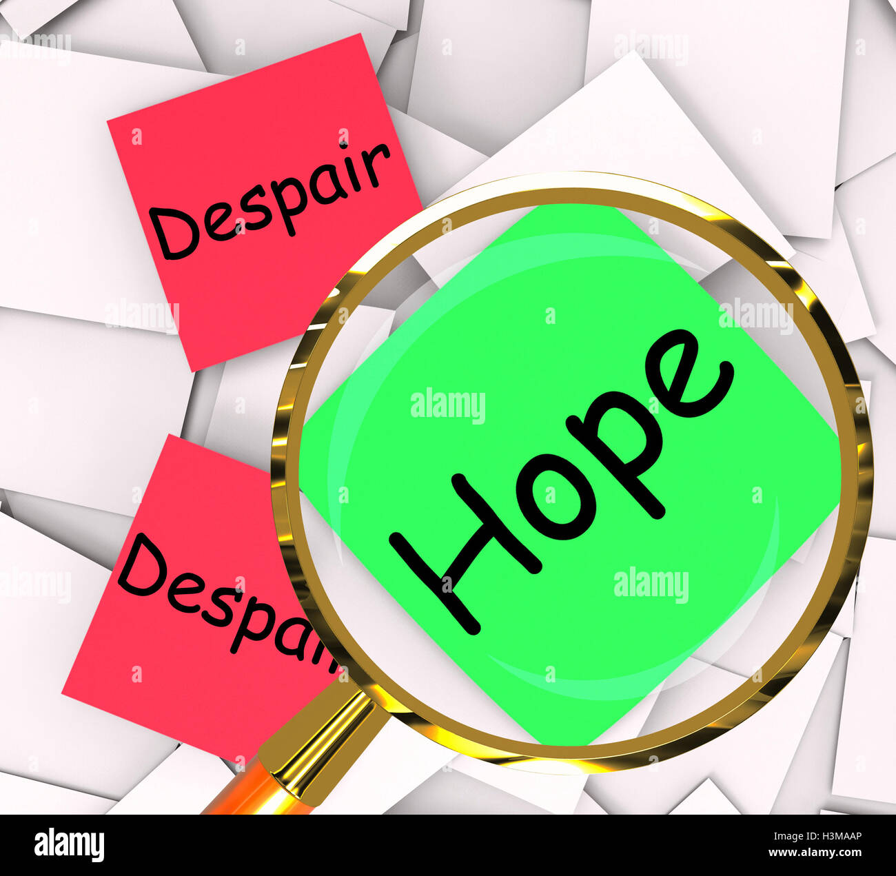 Verzweiflung Hoffnung Post-It Papiere zeigen in der Hoffnung oder Depression Stockfoto