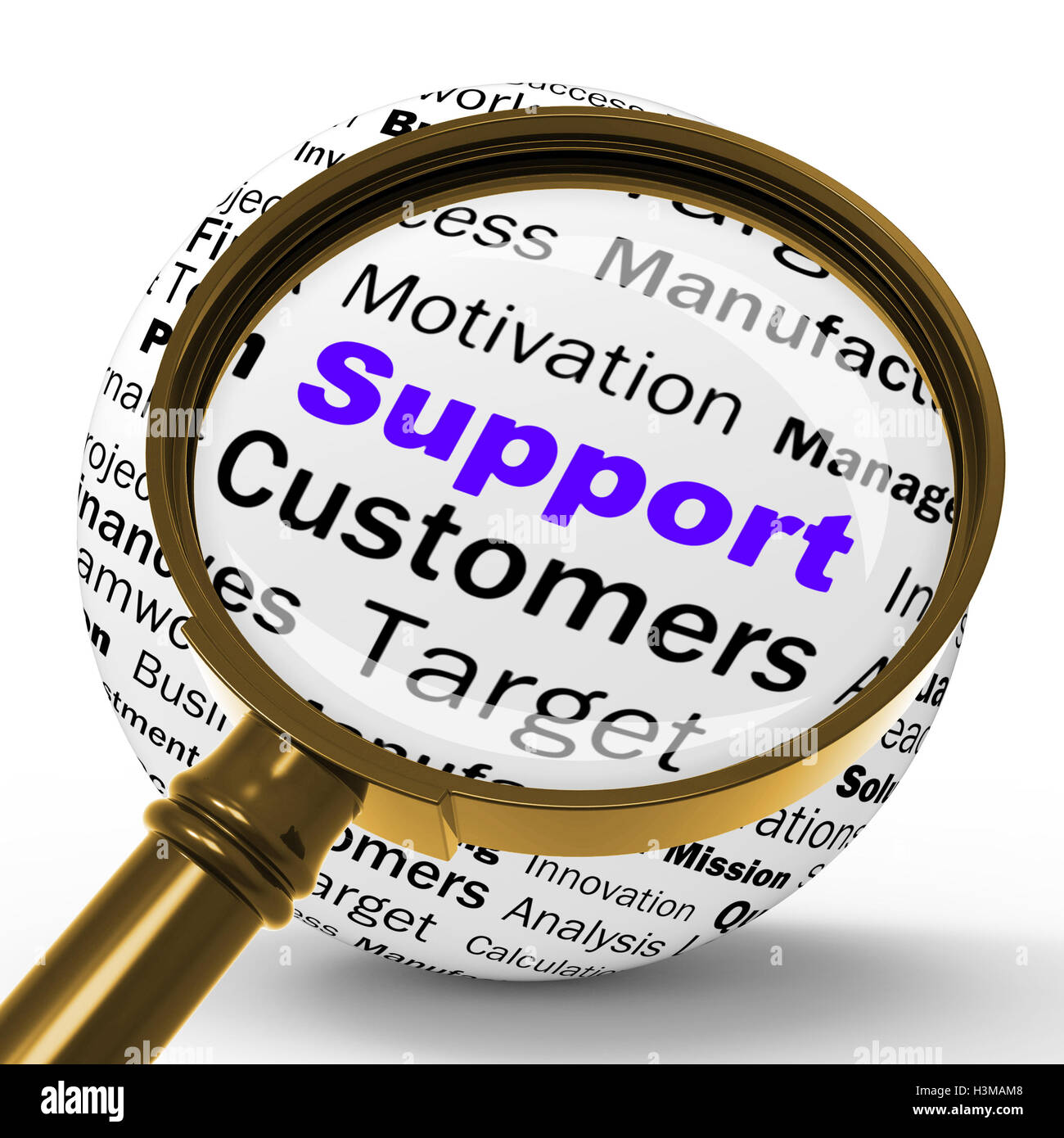 Unterstützung-Lupe-Definition-Shows-Kunden-Support oder Assistanc Stockfoto