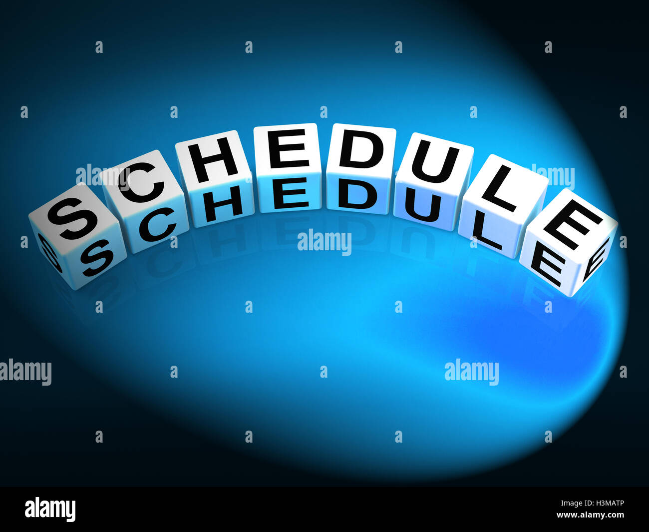 Zeitplan-Würfel bedeuten Programm Reiseroute und organisieren Agenda Stockfoto
