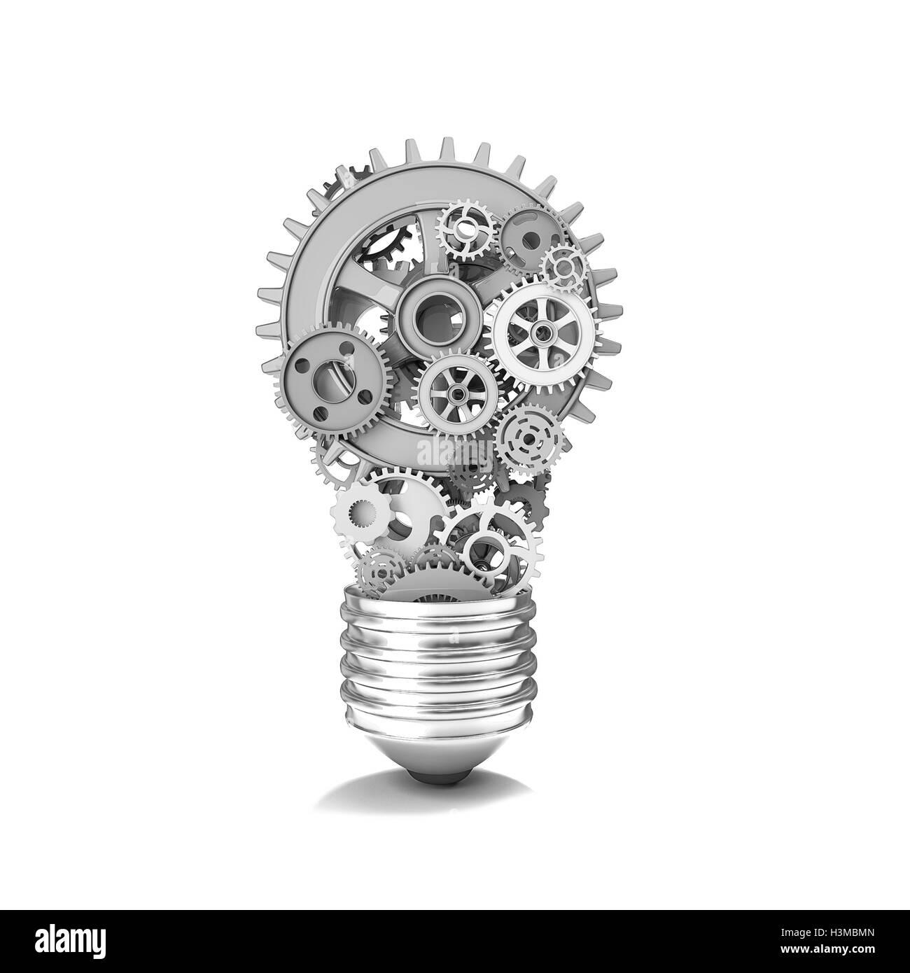 3D-Rendering Glühbirne mit Getriebeteil Stockfoto