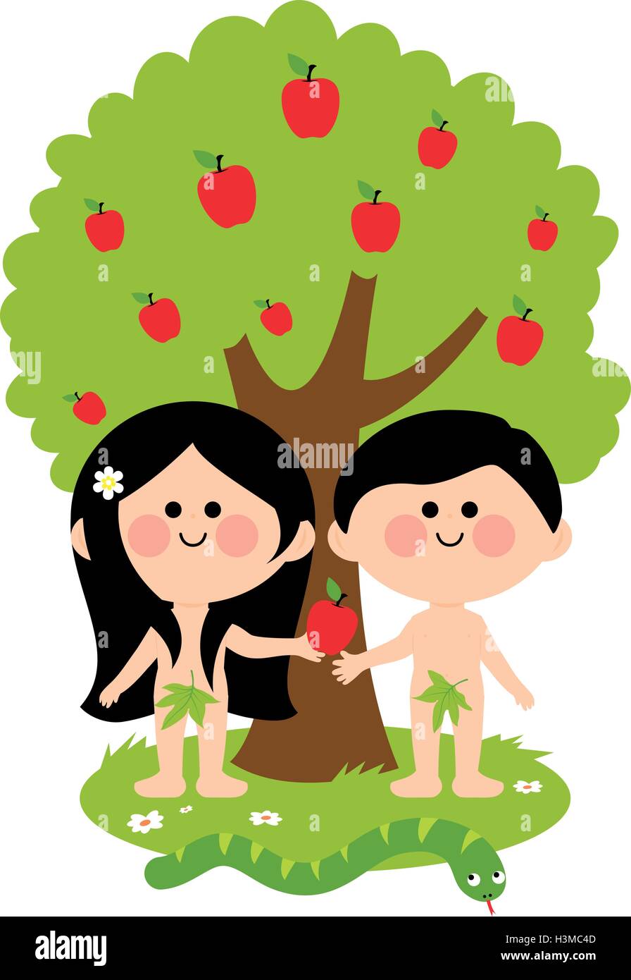 Adam, Eva und die Schlange unter einem Apfelbaum Alamy