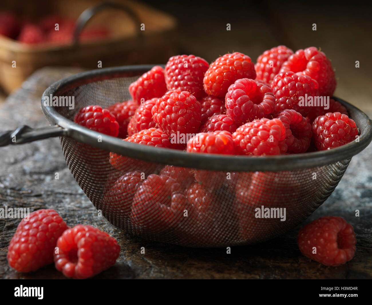Frisches Bio-Obst, Tulameen Himbeeren Stockfoto