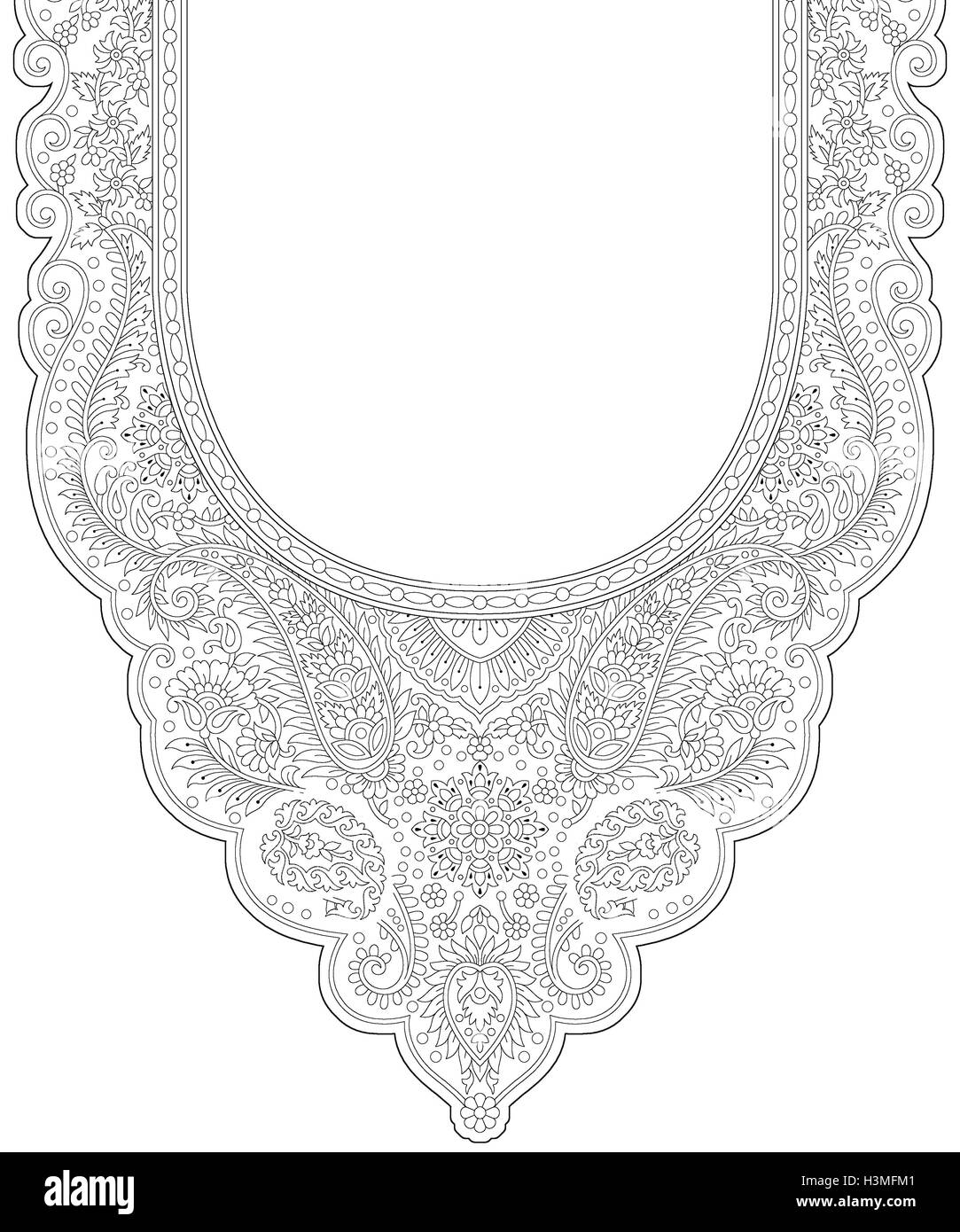 wunderschöne Textile print einzigartiges Kleid Hals Umriss zeichnen design Stockfoto