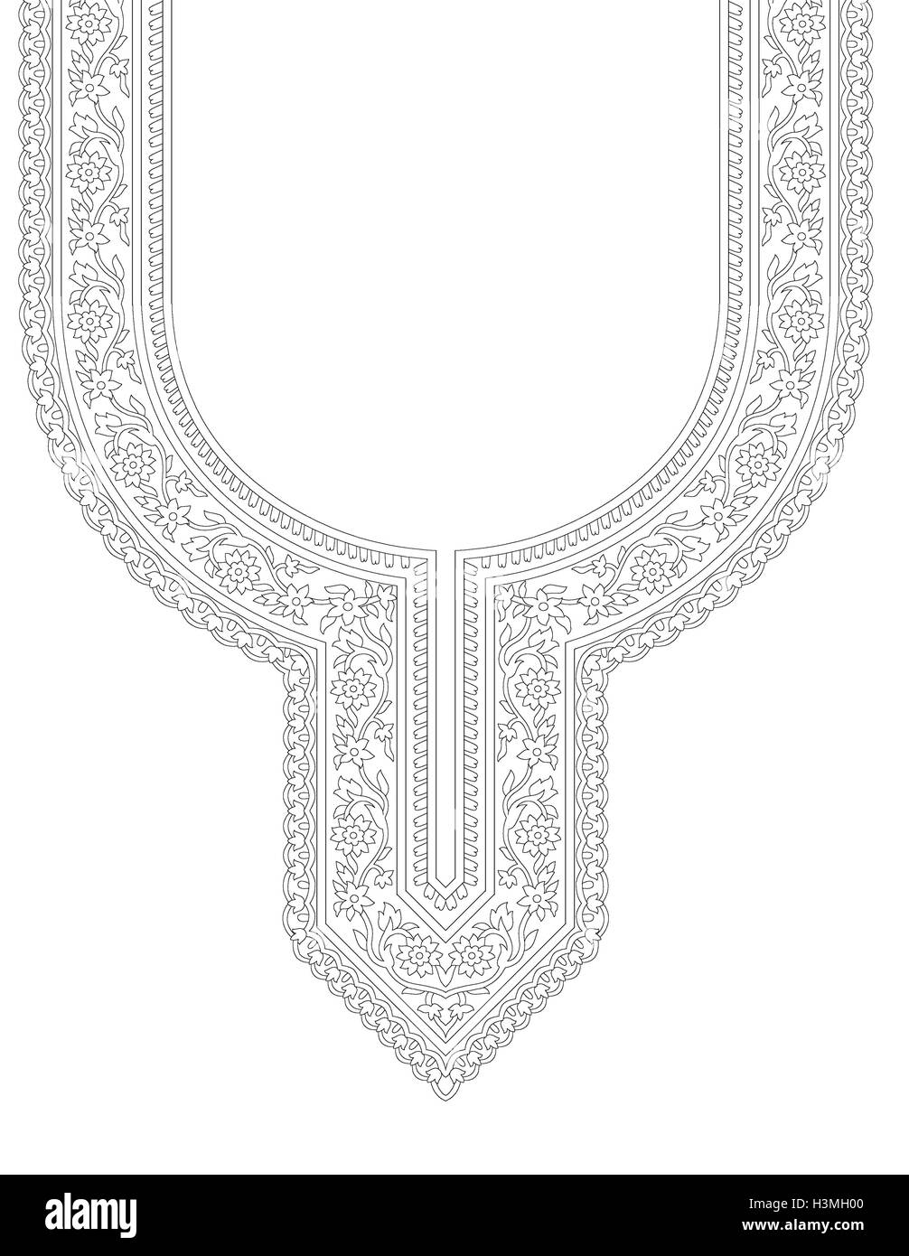 wunderschöne Textile print einzigartiges Kleid Hals Umriss zeichnen design Stockfoto