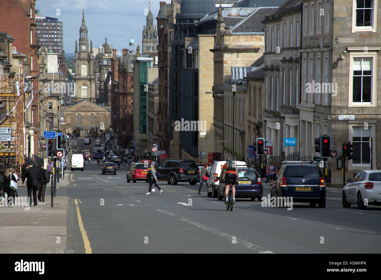 Glasgow Straße machen Szenen Glasgow Hügel Verkehr Fahrrad Stockfoto