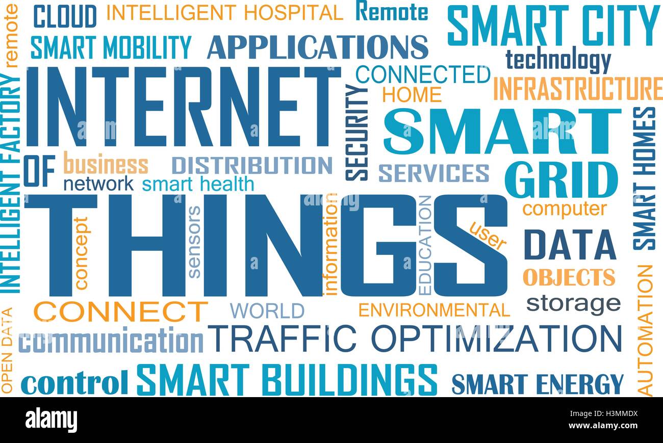 Internet der Dinge (IOT) Word Cloud-Konzept. Wolke von relevanten Wörter zur Veranschaulichung Internet of Things-Konzept Stock Vektor