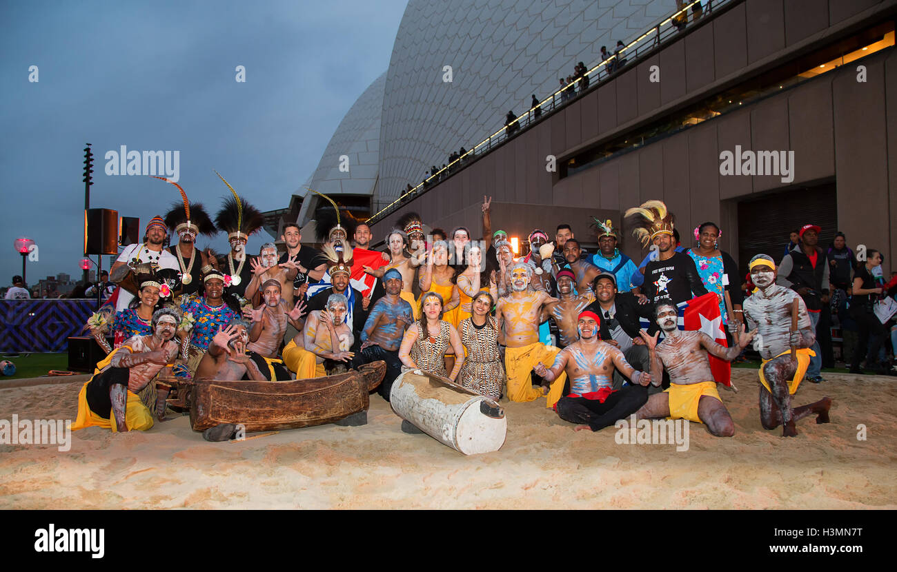 Aboriginal Tänzern und Musikern auf dem Homeground festival Stockfoto