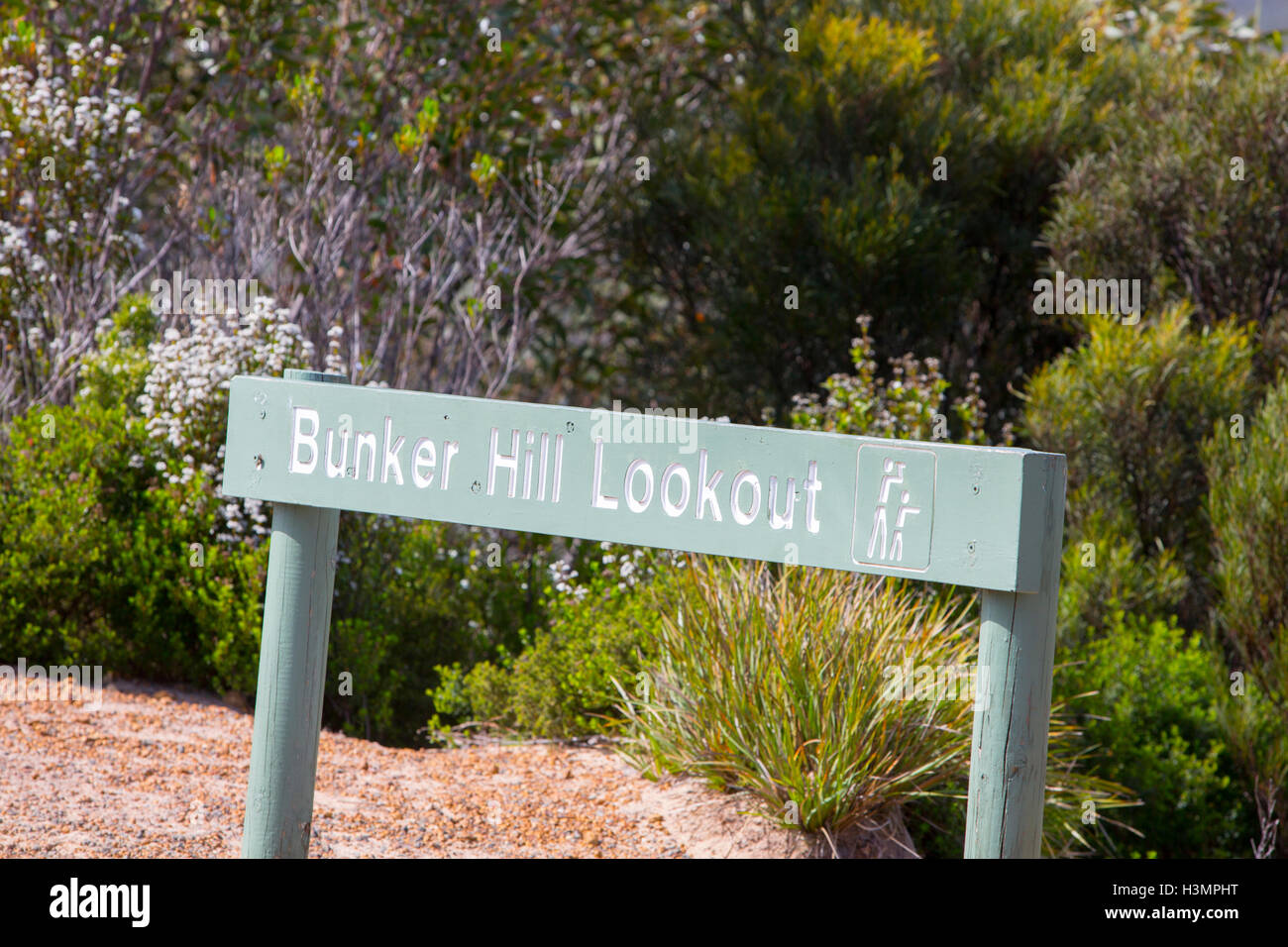 Bunker Hill Lookout Wegweiser im Flinders Chase Nationalpark, Kangaroo Island, South Australia Stockfoto