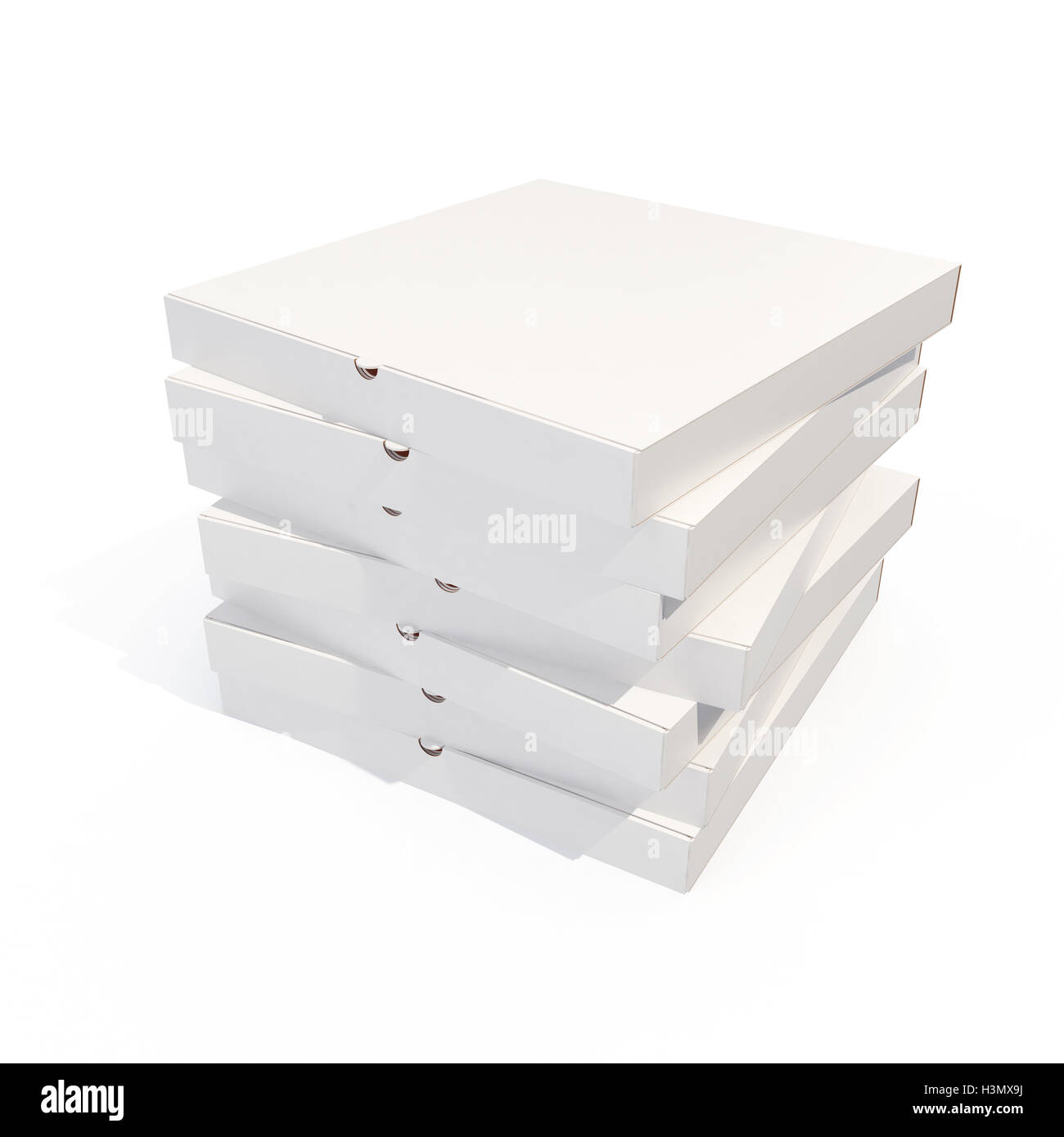 Stapel von Pizza-Boxen Isoleted auf weiß, 3D-Rendering Stockfoto