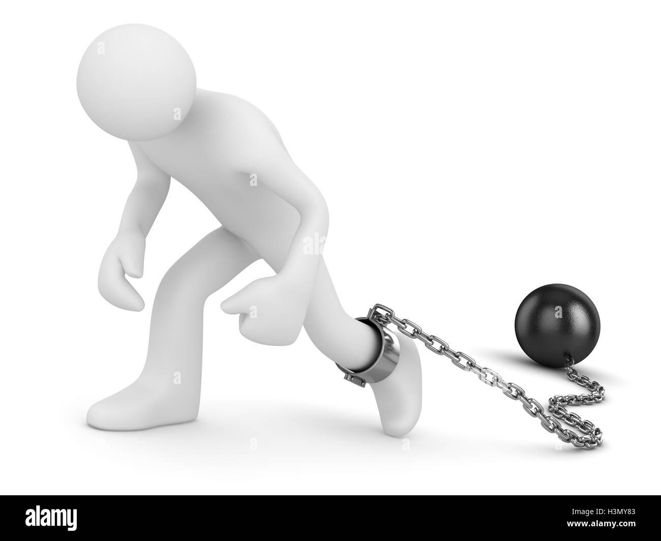 Mann mit Kette Ball, dies ist ein 3d gerendert computergenerierte Bild. Isoliert auf weiss. Stockfoto