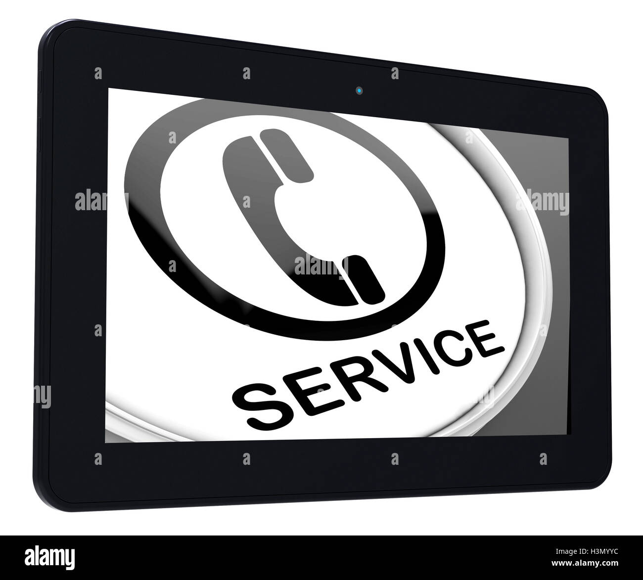 Service Tablett Mittel Hilferuf Kunde Stockfoto