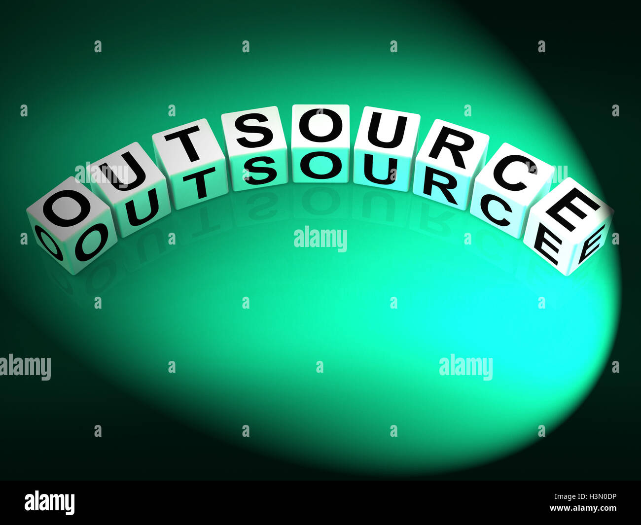 Auslagern von Dice Show Outsourcing und Contracting-Beschäftigung Stockfoto