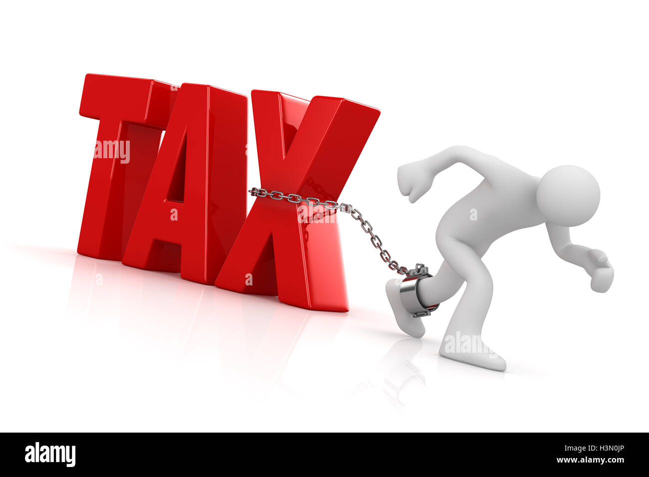 Mann zieht Steuer Text, dies ist ein 3d Computer generierte Bild gerendert. Isoliert auf weiss. Stockfoto