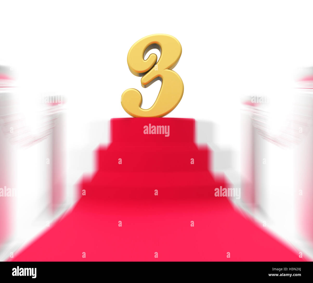 Goldene drei am roten Teppich zeigt glänzende Bühne oder Jubiläum P Stockfoto