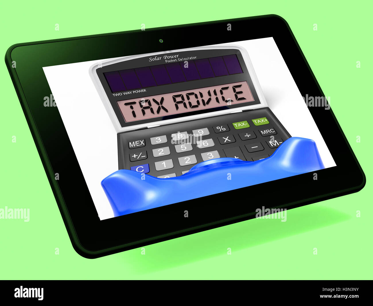 Steuerliche Beratung Rechner Tablet zeigt Unterstützung bei Steuern Stockfoto