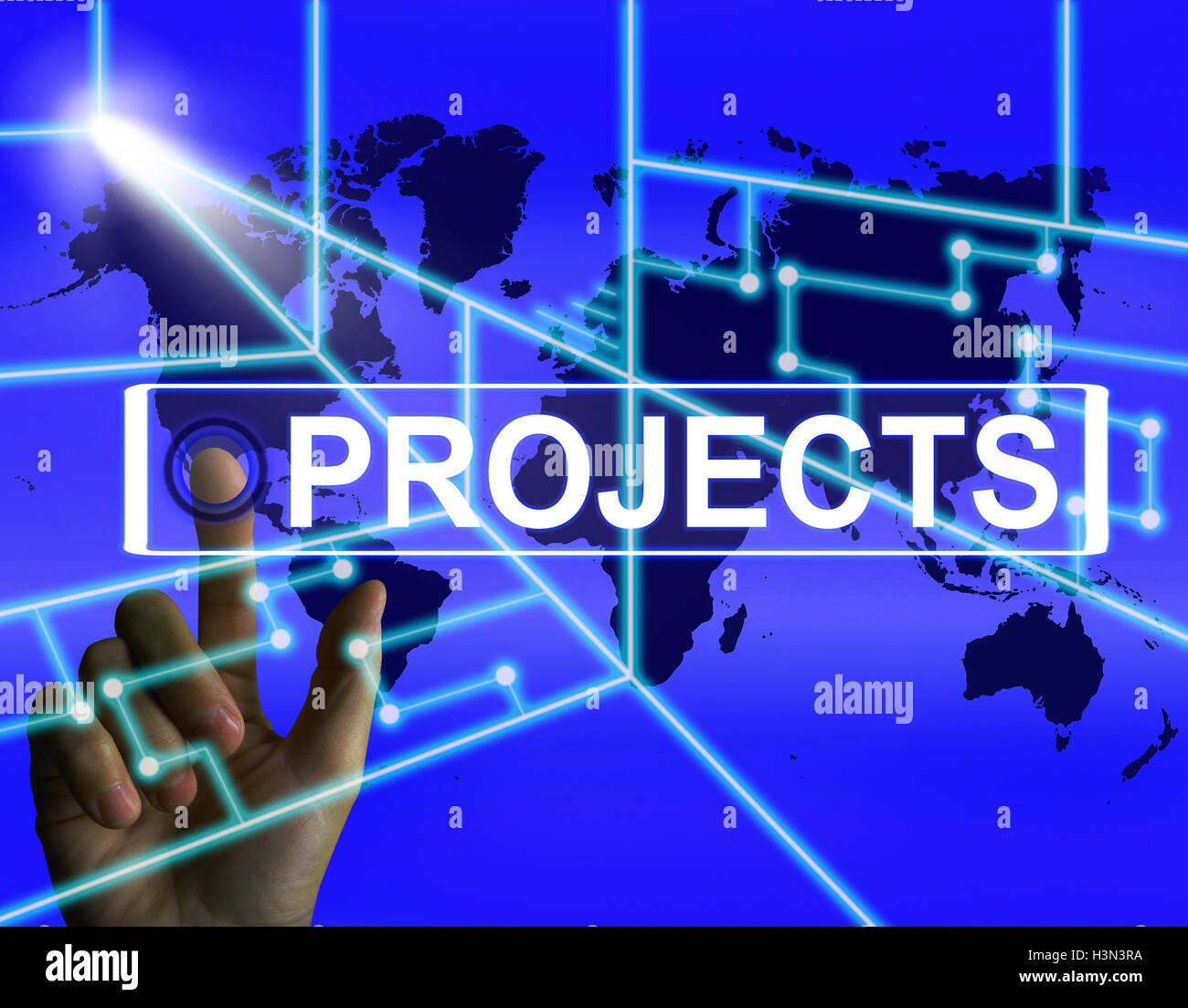 Projekte-Bildschirm zeigt International oder Internet Task oder Acti Stockfoto