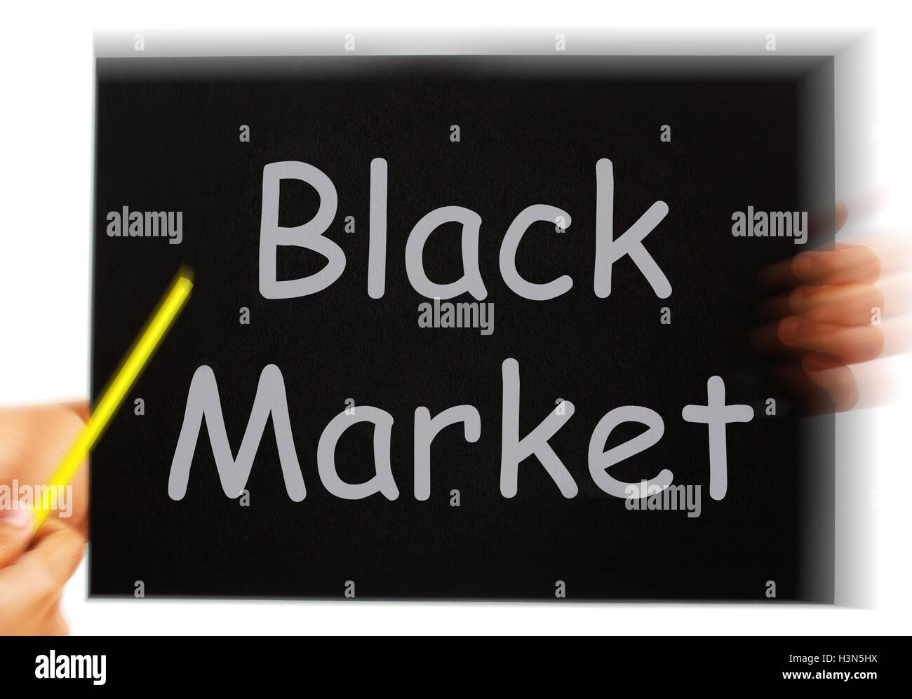 Schwarzmarkt Nachricht bedeutet Illegal kaufen und verkaufen Stockfoto