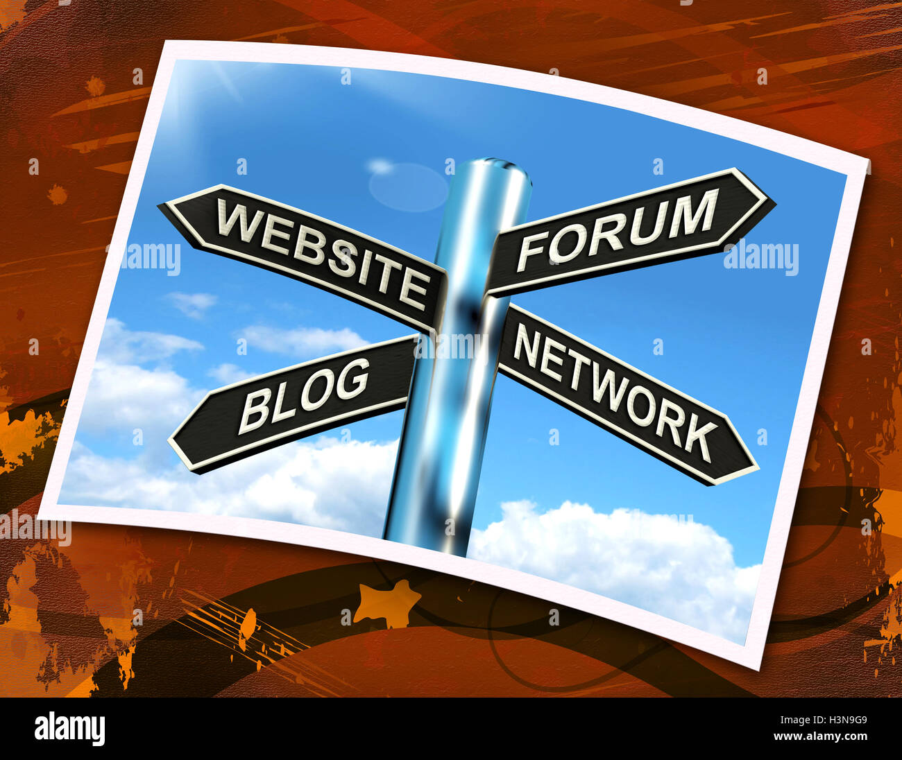 Website-Forum-Blog-Netzwerk-Zeichen zeigt Internet Stockfoto