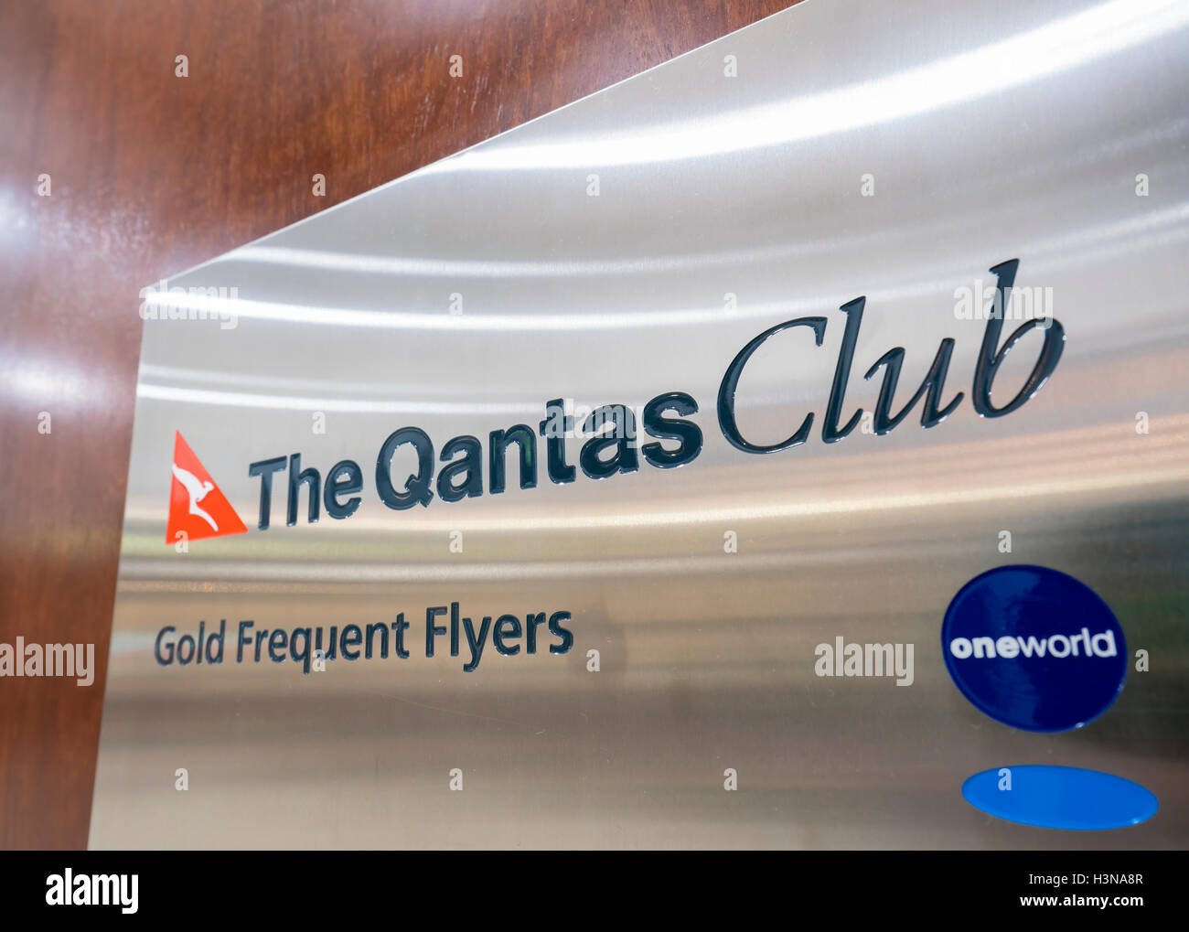Close-up of The Qantas Club Beschilderung Stockfoto