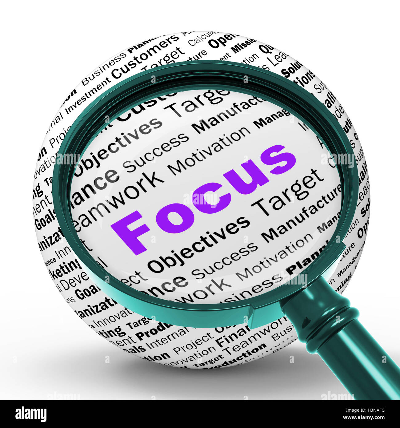 Fokus Lupe Definition zeigt Konzentration und Ausrichtung Stockfoto