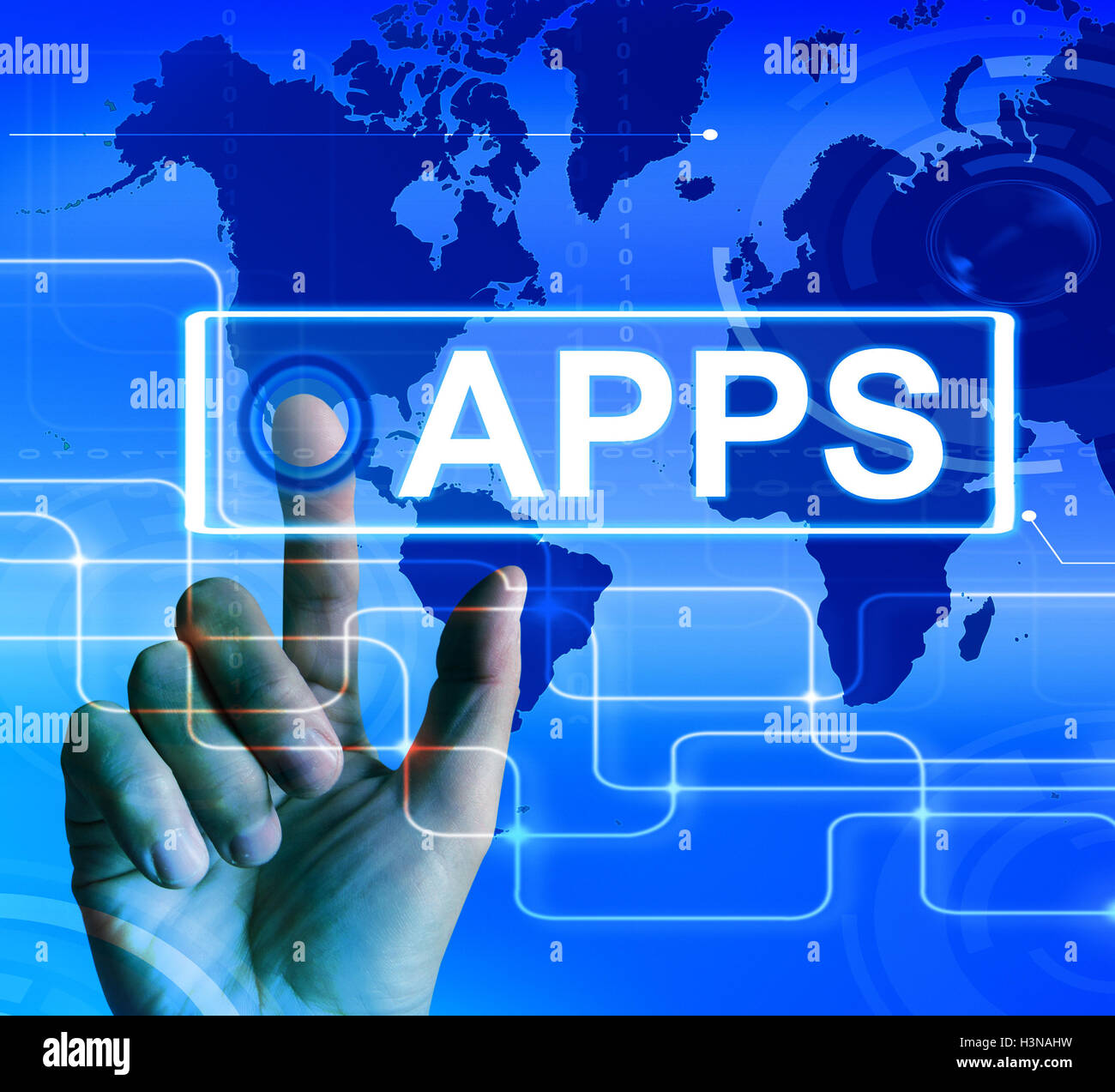Apps-Karte zeigt International und weltweit Anwendungen Stockfoto