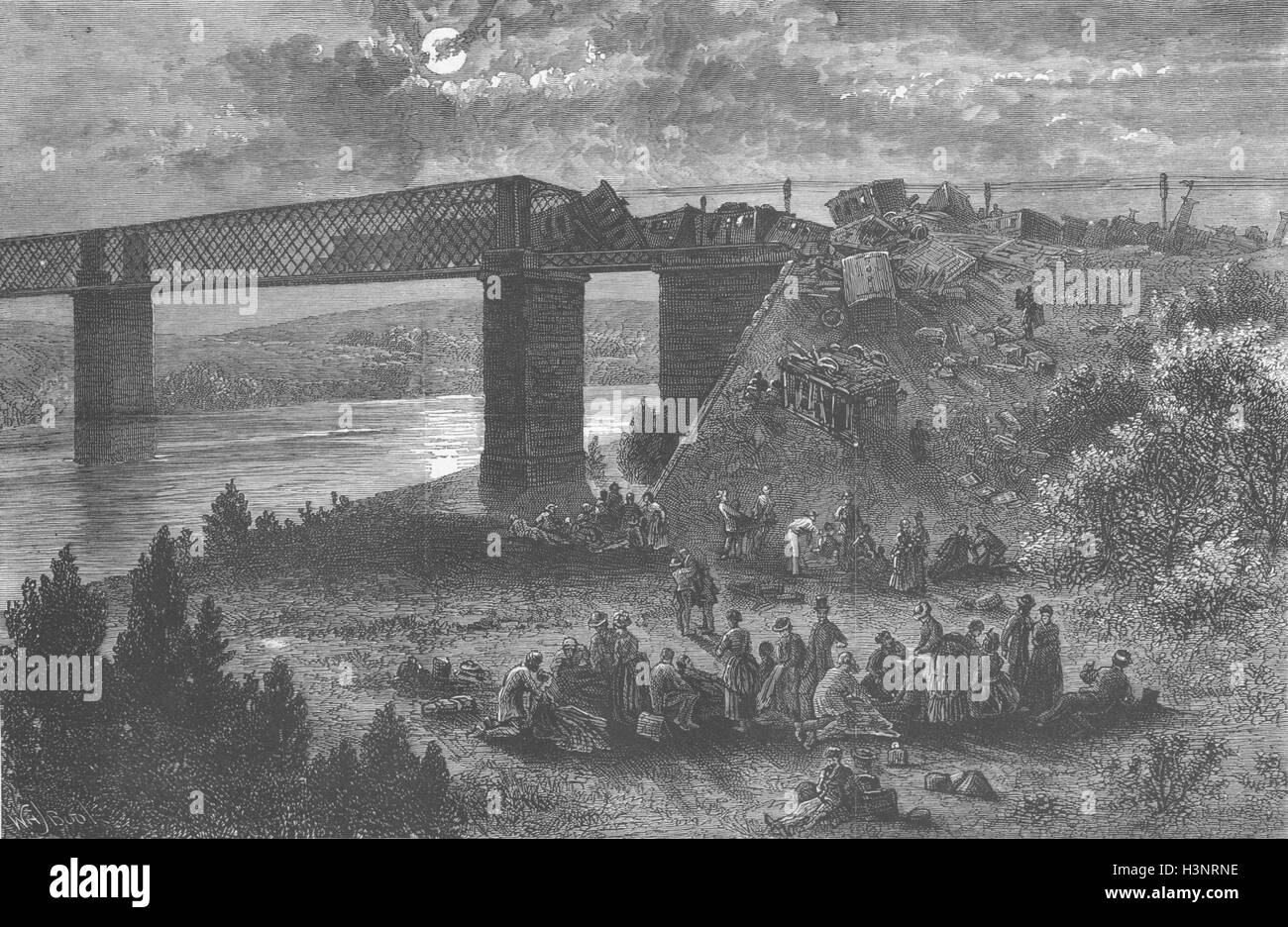 Spanien-Brücke von Viana, Douro-Eisenbahnunglück 1873. Die Grafik Stockfoto