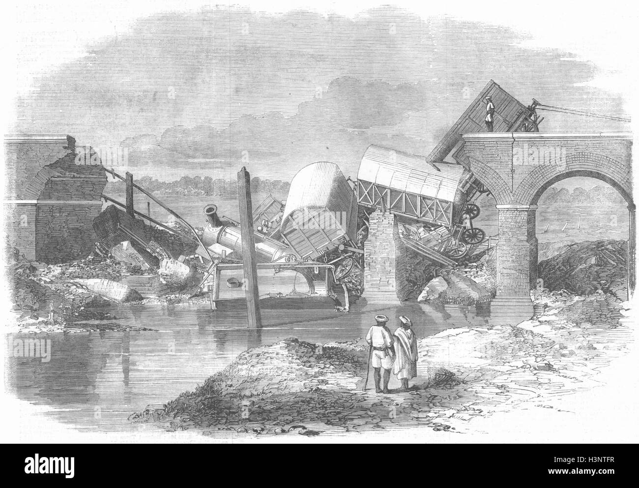 Indien-Schiene Unfall, Ahmoodpore, Rampore Hant 1863. Illustrierte London News Stockfoto