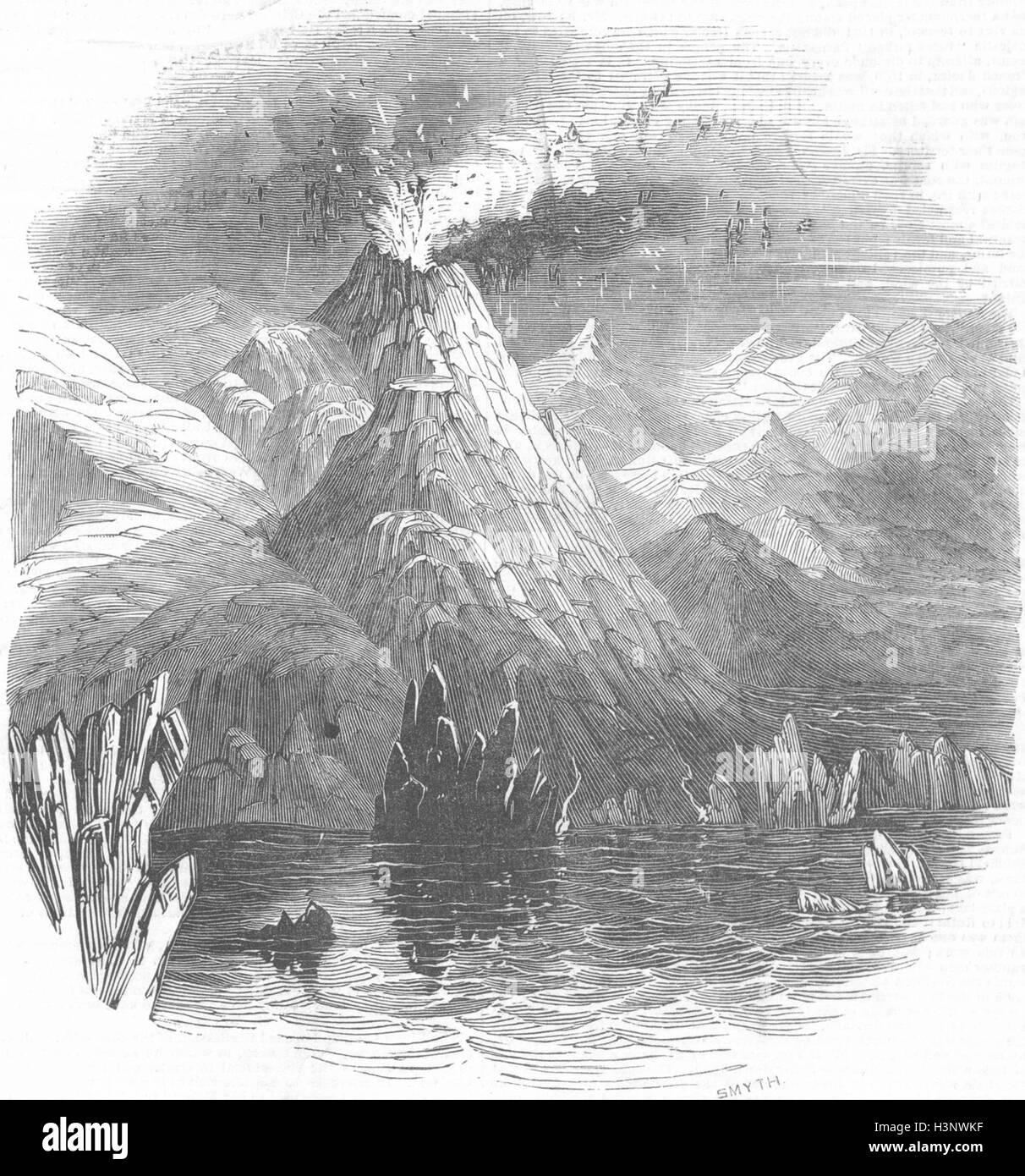 Island-Eruption des Mount Hekla 1845. Illustrierte London News Stockfoto