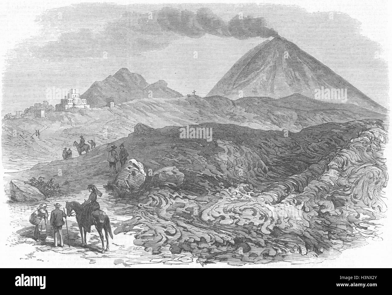 Vesuv Mt Observatorium Hermitage, Lava Eruption 1872. Illustrierte London News Stockfoto