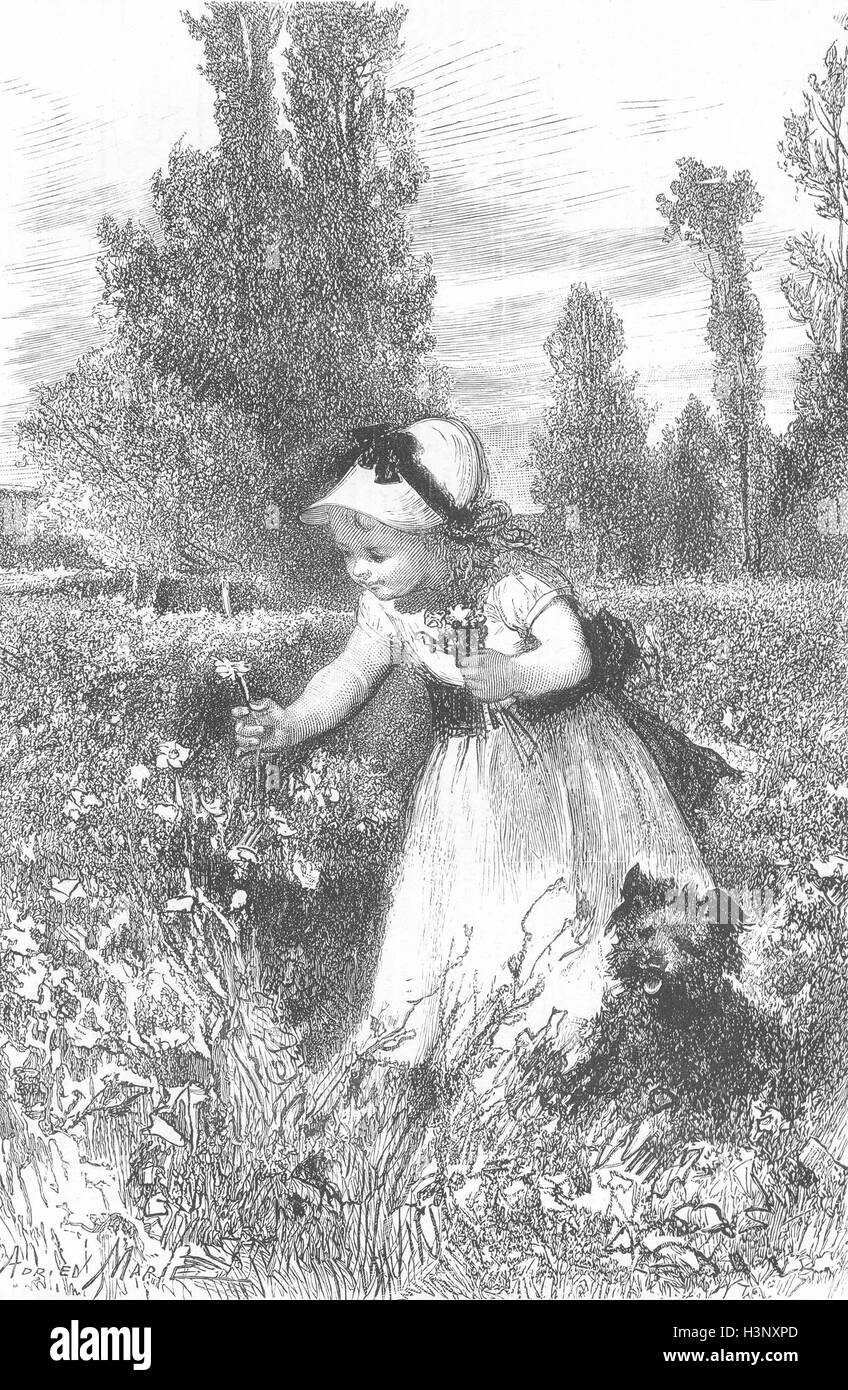 Kinder 4 Jahreszeiten, Marie Frühjahr 1877. Die Grafik Stockfoto