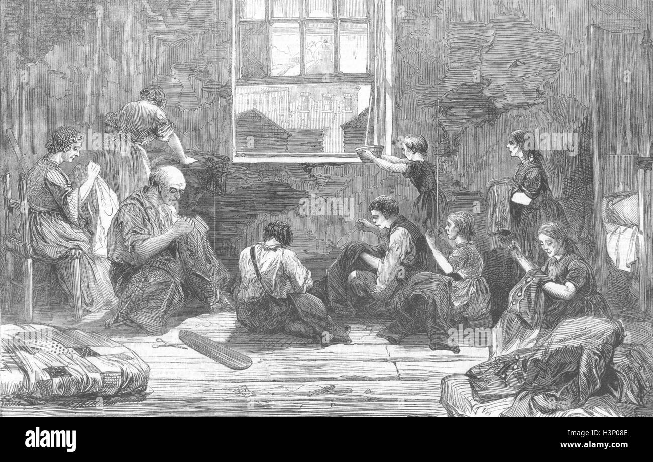 BETHNAL GREEN Schneider & Familie, 10 Guest Ort 1863. Illustrierte London News Stockfoto