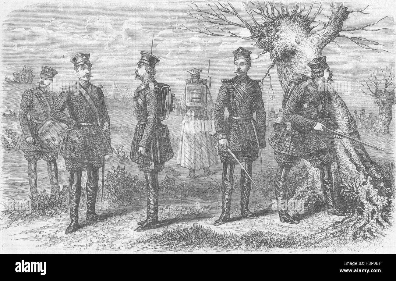 Kostüm Kostüme der russischen Scharfschützen & Miliz 1856. Illustriert von Zeiten Stockfoto