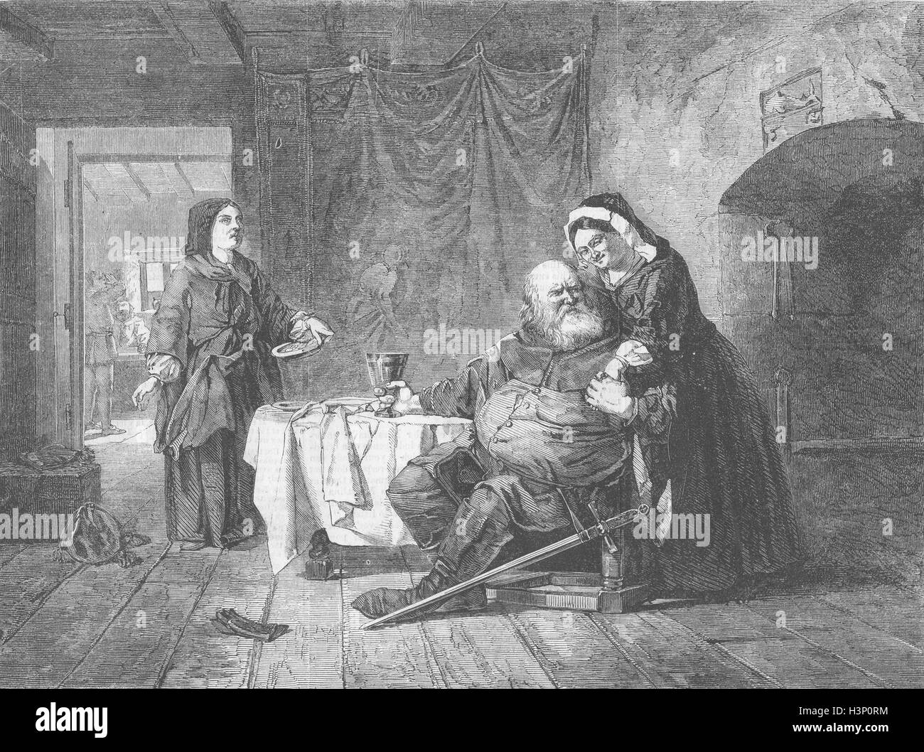 Romantik-Falstaff versprach, Dame schnell heiraten 1857. Illustriert von Zeiten Stockfoto