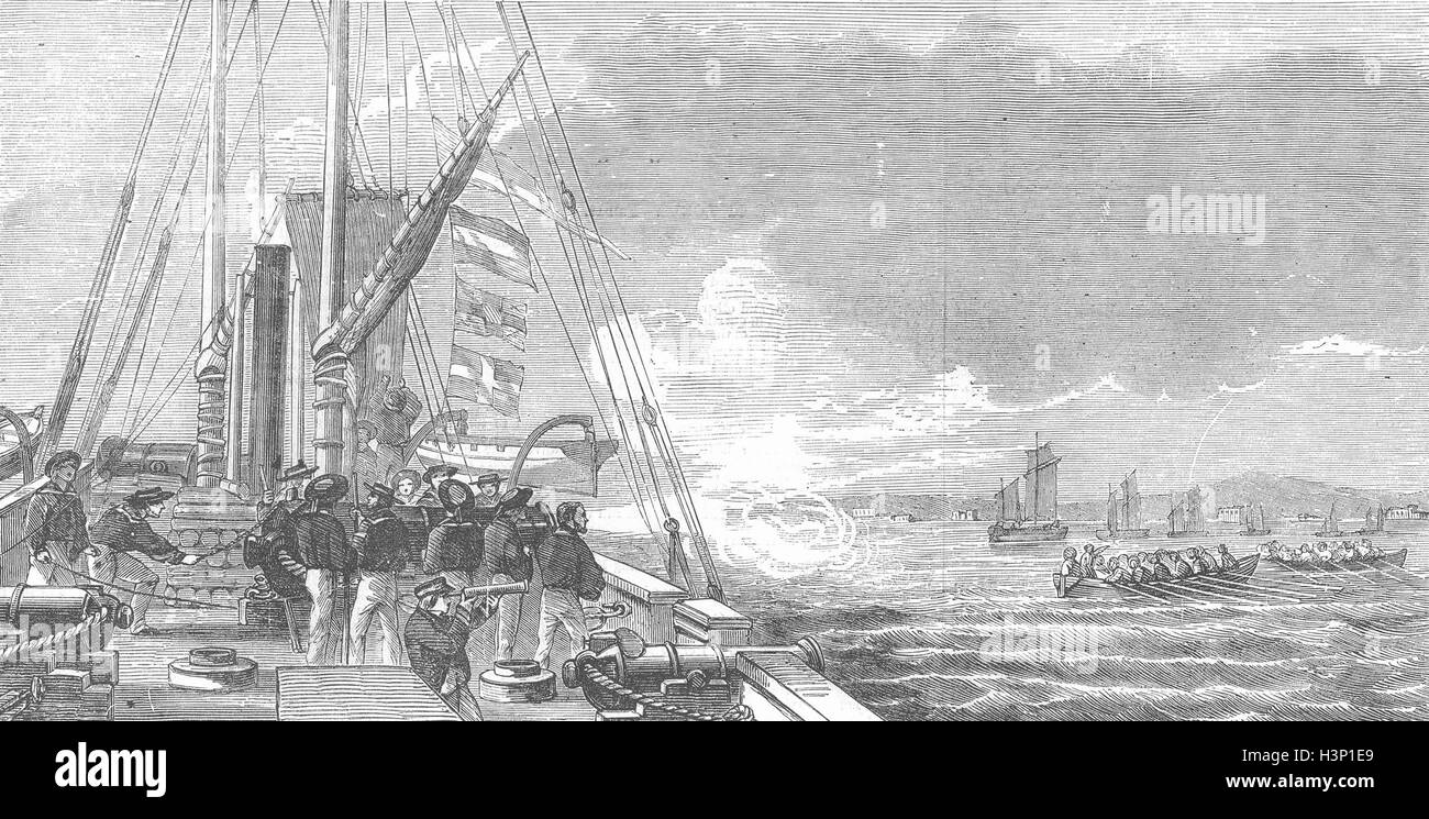 KANONENBOOTE Snap HMS James Watt geschickt zu 1855 Datenverkehr abzufangen. Illustrierte London News Stockfoto