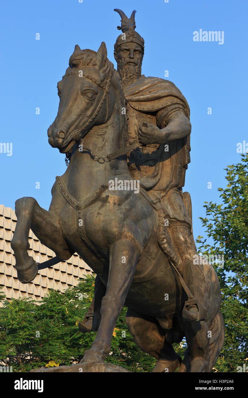 Denkmal für die albanischen Adligen und militärischer Befehlshaber Skanderbeg (1405-1468) in Pristina, Kosovo Stockfoto