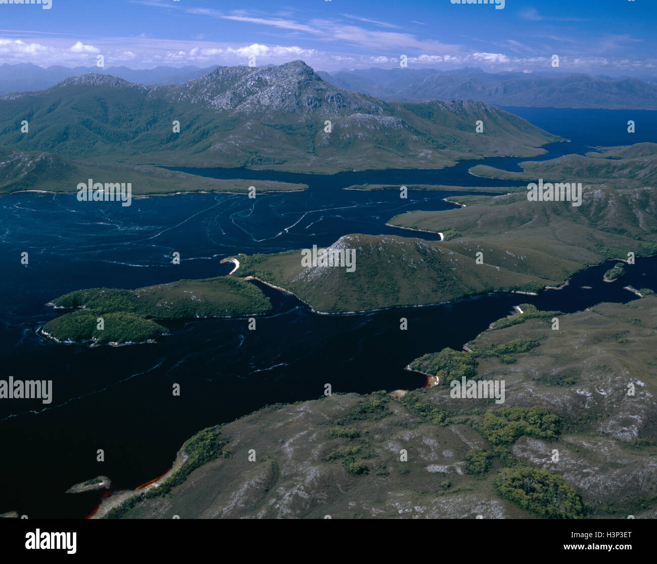 Bathurst Kanal, Pim Point, Mount Rugby und Bathurst Harbour. Stockfoto