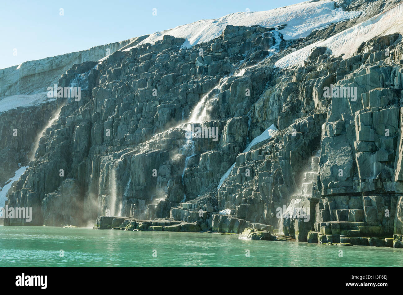 Waterfallss bei Alkefjellet, Spitzbergen, Norwegen Stockfoto