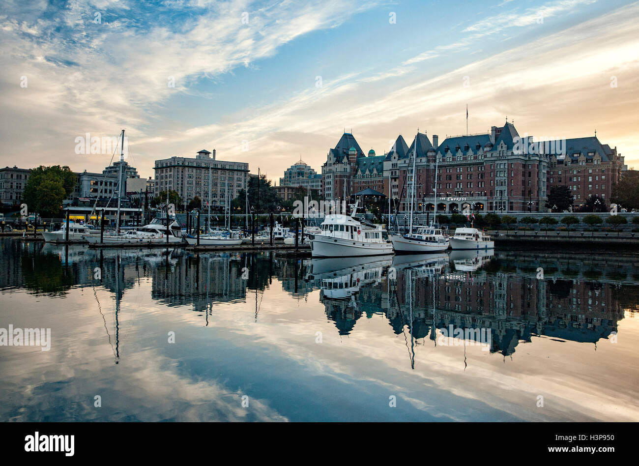 Sonnenaufgang im Victoria Harbour - Victoria, Vancouver Island, British Columbia, Kanada Stockfoto