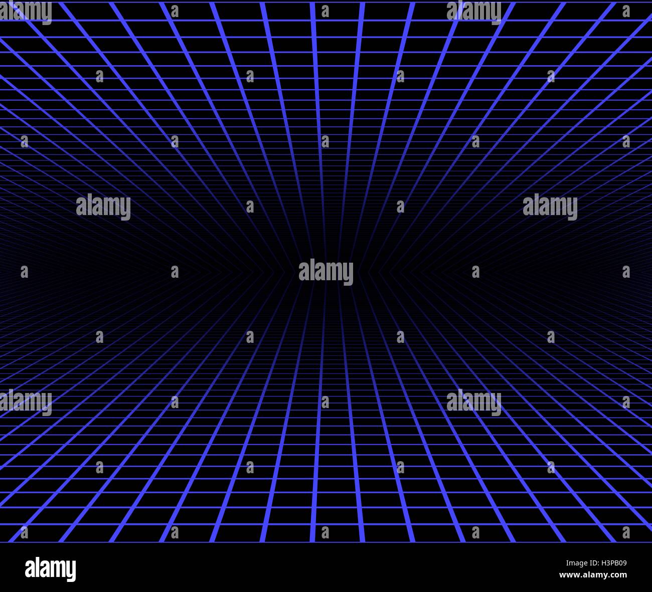 Blaues Gitter vor schwarzem Hintergrund Illustration. Stockfoto