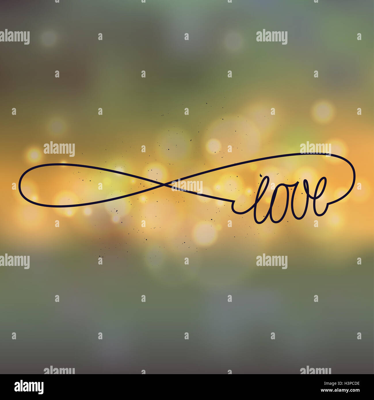 Liebe für immer Handschrift Zeichen. Bokeh Lichter Hintergrund. Stockfoto