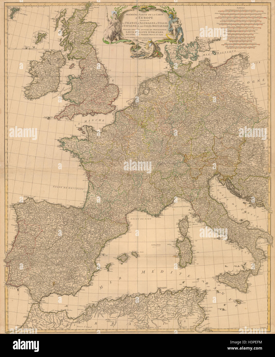 "Prémière Partie De La Carte d ' Europe". ANVILLE. Westeuropa 1756 alte Karte Stockfoto
