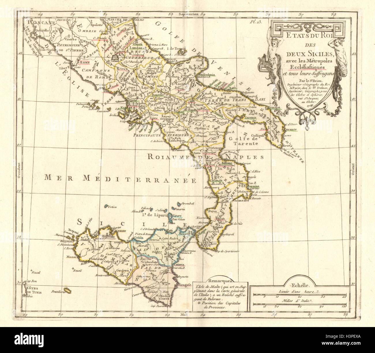 Etats du Roi des Deux Siciles... TOUR/DESNOS. Königreich der zwei Sizilien 1766 Karte Stockfoto