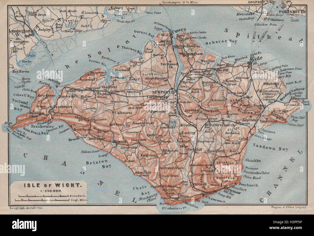 ISLE OF WIGHT zeigen Eisenbahnnetz. Alte Antike Landkarte Diagramm BAEDEKER 1906 Stockfoto