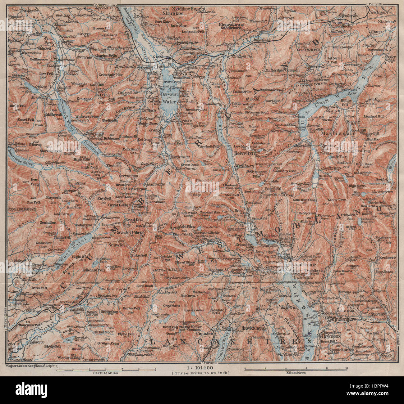 DER LAKE DISTRICT Topo-Karte. Keswick Windermere Grasmere Ambleside 1906 alt Stockfoto